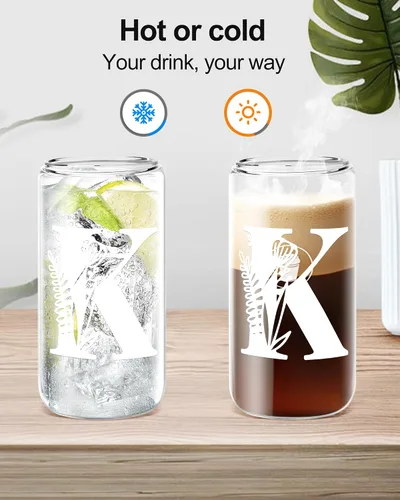 Miniatura 3 de Vaso de vidrio con monograma con tapa, pajita, idea de regalo de moda para amantes del café para mujeres y adolescentes, regalo personalizado