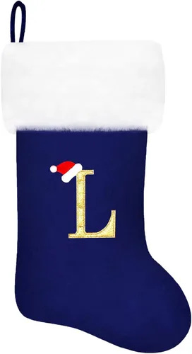 Miniatura 91 de Calcetines de Navidad bordados de 20 pulgadas con monograma, terciopelo negro con puño de felpa blanca supersuave, adornos clásicos para decoración