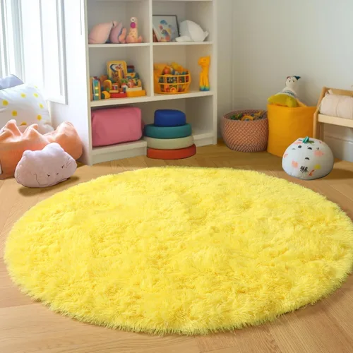 Miniatura 7 de PAGISOFE - Alfombras redondas de 5 pies, alfombras esponjosas amarillas para dormitorio de niñas, alfombra linda para habitación de niñas, alfombra