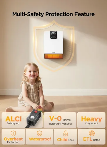 Miniatura 5 de GiveBest Calentador de pared para baño, calentador eléctrico de calentamiento rápido de 1500 W con enchufe ALCI, termostato ajustable, 3 modos
