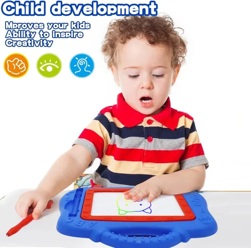 Miniatura 3 de Tablero magnético de dibujo para niños pequeños, paquete de 2 juguetes de tamaño de viaje, tablero de graffiti de color y almohadilla de boceto