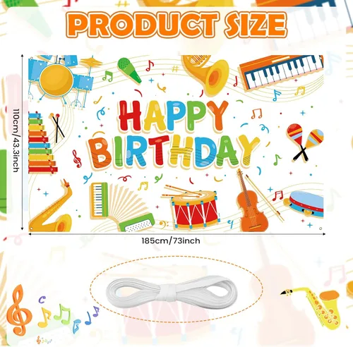 Miniatura 4 de Cartel de notas musicales para niños, decoración de feliz cumpleaños, instrumento musical, fondo de fiesta de rock and roll para niños y niñas