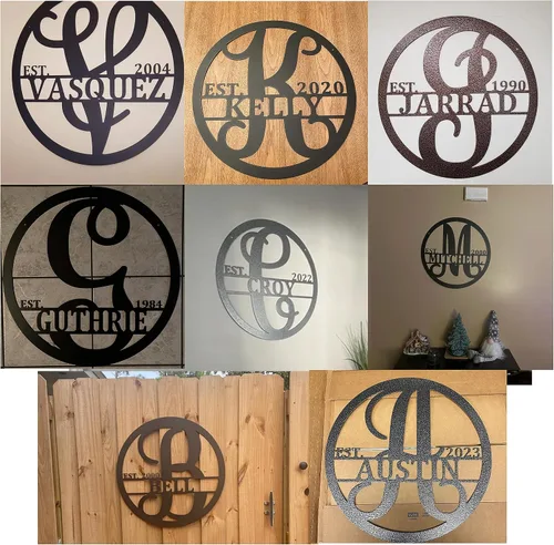 Miniatura 6 de Letrero de monograma de metal personalizado. Regalo de boda. Señal de nombre de la familia. Letrero de nombre al aire libre. Aniversario. Letrero