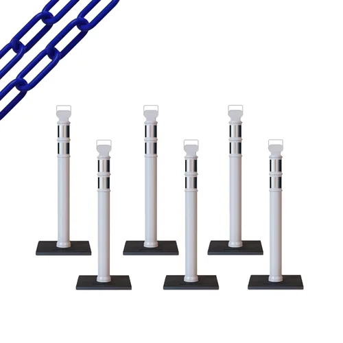 Miniatura 7 de Trafford Industrial - Paquete de 6 postes de delineador de 45 pulgadas, collares reflectantes de 3 pulgadas, base de goma de 10 libras