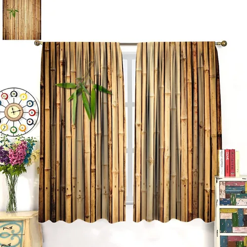Miniatura 3 de Cortinas con estampado de bambú, tallos y hojas de bambú, temática oriental natural, oscurecimiento de habitación, ventana, ventana, cortina