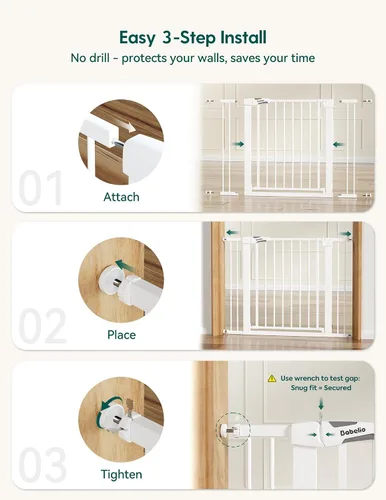 Miniatura 5 de Babelio Puerta de bebé metálica, de 74-122 cm, con cierre automático, fácil de instalar, puerta de seguridad para niños extra ancha, puerta
