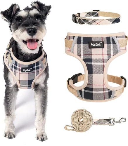 Miniatura 24 de PUPTECK Juego de arnés y correa para perro pequeño, arnés ajustable sin tirones para cachorro, chaleco de malla suave reflectante para mascotas