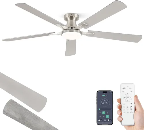 Miniatura 20 de ZMISHIBO Ventilador de techo de 52 pulgadas con luz, aplicación y control remoto, perfil bajo de montaje empotrado, luz LED regulable de 20 W, motor
