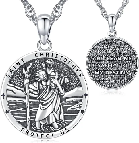 Miniatura 19 de Eusense Saint Necklace Sterling Silver 925 Protection Jewelry for Men Women Patron St Medals Amulet Pendant