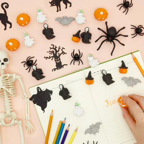 Miniatura 2 de Borradores de Halloween para niños, 35 piezas de borradores de calabaza 3D a granel para premios de clase de estudiantes, recompensa de juego, caja