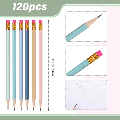 Miniatura 3 de TecUnite 120 piezas de lápices #2 HB con borrador, lápices de madera hexagonales sin afilar No 2 para adultos, regalos para escuela, examen, arte