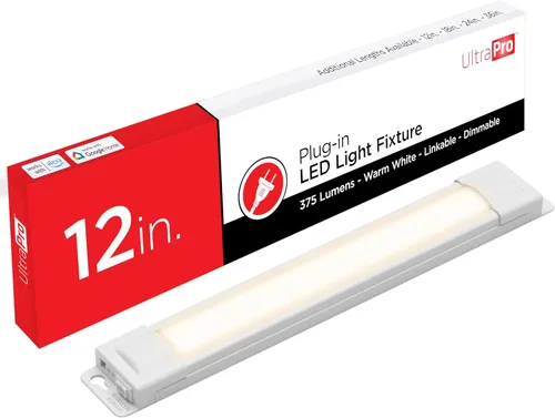 UltraPro Luces LED Bajo Gabinete de 12 pulgadas Enchufables y Conectables, Alto/Bajo/Apagado, Luz Blanca Cálida (2700K), Iluminación LED Bajo