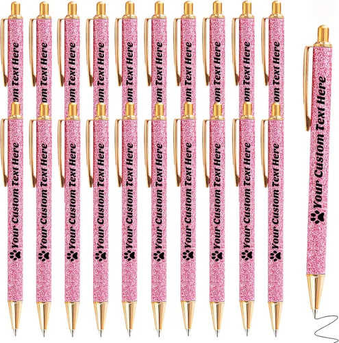 Miniatura 66 de 10 bolígrafos personalizados con purpurina, bolígrafos impresos personalizados a granel, bolígrafos retráctiles de tinta negra para graduación