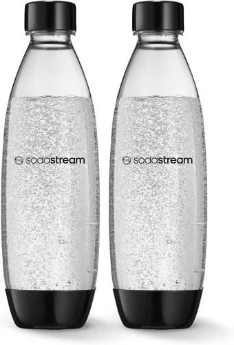 SodaStream - Paquete doble de botellas delgadas de 1 litro aptas para lavavajillas (color negro)