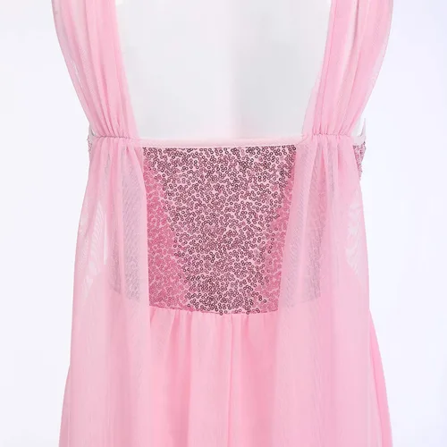 Miniatura 5 de ODASDO Vestido de baile lírico para mujeres adultas, moderno, contemporáneo, con lentejuelas, tul de malla, falda alta y baja, ropa de baile