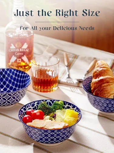 Miniatura 4 de DOWAN Juego de 6 Tazones de Cereal, Tazones de Sopa de Cerámica de 23 OZ, Tazones Pequeños de Postre de 6 Pulgadas para Fruta, Aperitivos, Helado
