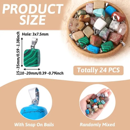 Miniatura 3 de Beadthoven - 24 dijes de piedras preciosas irregulares naturales, piedras curativas mixtas, chakras, reiki, pepita, piedras preciosas para hacer