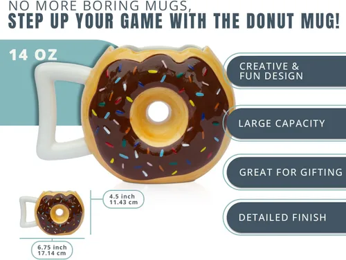 Miniatura 2 de Taza para café Comfify con bonito y divertido diseño de Dona, viene con frase en inglés «Mmmmm... Donuts», apta para microondas y lavavajillas