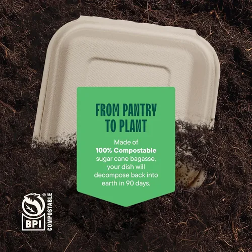 Miniatura 5 de Recipientes de alimentos 100% compostables para llevar [6 x 6 pulgadas, paquete de 50 unidades] Contenedores de calidad resistente, bagazo