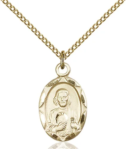 Bonyak Jewelry Saint Medal Collection Colgante de San Judas relleno de oro de 3/4 x 3/8 pulgadas con cadena de bordillo Lite rellena de oro, Metal