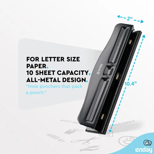 Miniatura 5 de Perforadora de 3 agujeros resistente, perforadora de agujeros de 3 anillos para carpeta, perforadora de papel ajustable de 10 hojas, perforadora