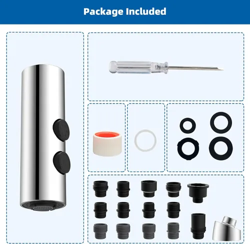 Miniatura 9 de Hibbent Pulverizador extraíble para fregadero, cabezal de grifo de cocina de 2 funciones, cabezal rociador desplegable para baño con conector macho