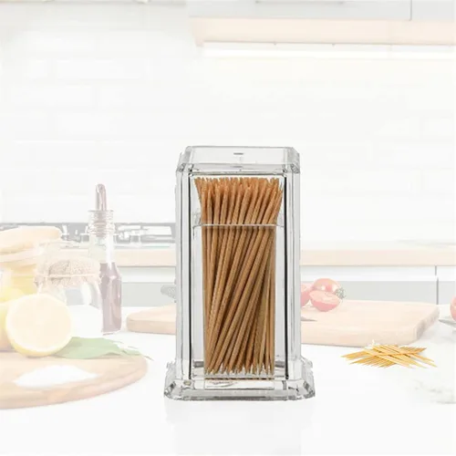 Miniatura 9 de Palillo de dientes acrílico de algodón dispensador dispensador organizador caja de almacenamiento transparente con tapa (forma rectangular)