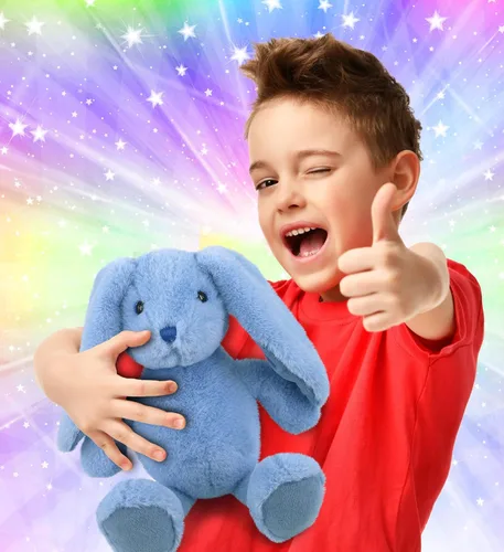 Miniatura 2 de DolliBu Peluche de conejo azul bebé, animal de peluche súper suave, adorable juguete realista de conejo para niños y niñas, bonito conejo de peluche