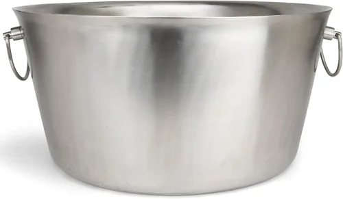 Bañera de bebidas aislada de acero inoxidable, acero real, bañera grande de 6 galones redonda de doble pared para fiestas, enfriador de hielo para