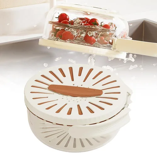 Miniatura 12 de Cuenco multifuncional para lavar frutas y verduras, cuenco para lavar frutas con colador, recipiente con tapa, escurridor de frutas con asa para 2