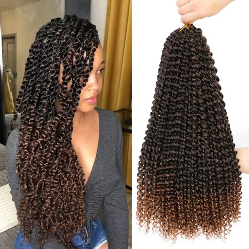 Miniatura 8 de Dansama - 7 paquetes de extensiones de cabello trenzado ondulado Passion Twist, extensiones de cabello de trenzas con ganchillo estilo mariposa, #1B