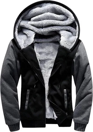 JACKETOWN Sudadera con capucha de forro polar pesado para hombre, con cremallera completa, forro de sherpa, abrigo cálido de lana