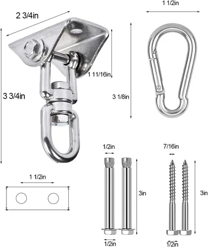 Miniatura 2 de Ganchos giratorios de 360° para 1200 libras de acero inoxidable 304, juego de ganchos para columpio para madera y hormigón para yoga, hamaca