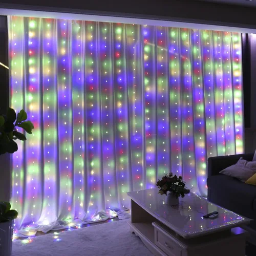 Miniatura 13 de HXWEIYE 300 luces LED de cortina de hadas, 9.8 x 9.8 pies, enchufe USB, 8 modos de luces colgantes de Navidad con control remoto para dormitorio