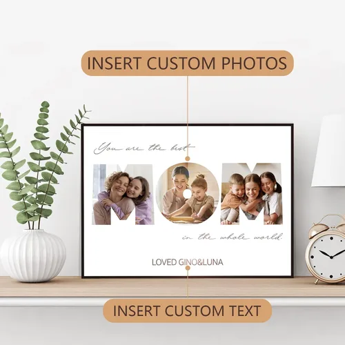 Miniatura 4 de FUONLY Regalos personalizados de Navidad y del Día de la Madre para mamá de hija o hijo, marco de madera personalizado con foto y texto, regalos