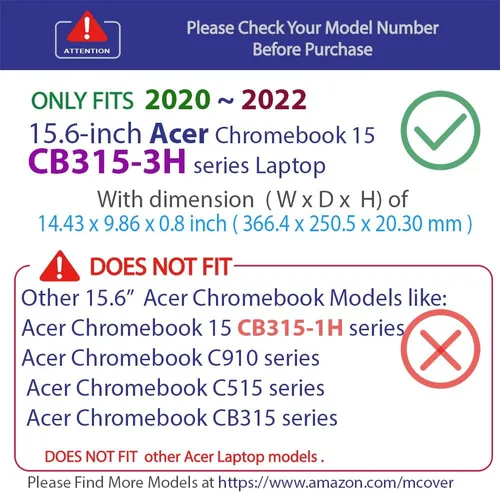 Miniatura 4 de mCover Funda compatible solo para computadora portátil Acer Chromebook 15 CB315-3H Series 2020 ~ 2022 de 15.6 pulgadas