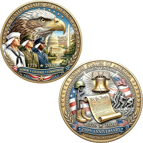 Miniatura 11 de Medalla Conmemorativa del 250 Aniversario de EE. UU. - Mercancía de América 250 con Águila Americana y Bandera de EE. UU. 250 Años de Libertad