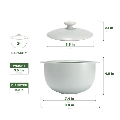 Miniatura 7 de MINH LONG - Horno holandés de porcelana de 2 cuartos con tapa, sin plomo ni cadmio, apto para horno hasta 482 °F, retención de calor, olla de Vesta