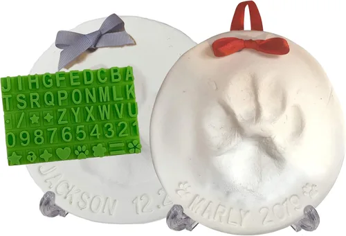 Kit de recuerdo definitivo de huellas de patas (hace 2) - Adorno navideño de huellas de patas con herramienta de personalización adicional y