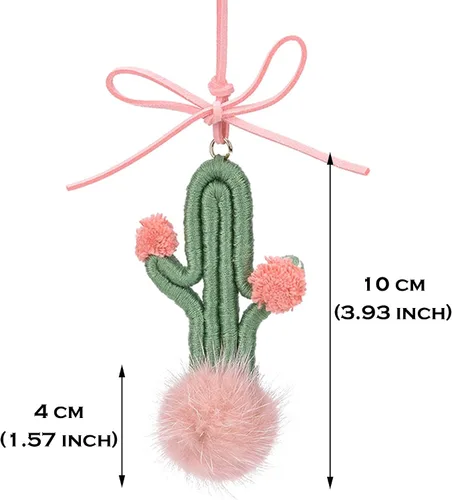 Miniatura 2 de Colgante de cactus de ganchillo para espejo retrovisor de automóvil, plantas peludas, adorno colgante para decoración del interior del automóvil