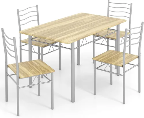 Miniatura 10 de Giantex Moderno juego de mesa de comedor de 5 piezas para 4 sillas, muebles de cocina de metal y desayuno (madera de haya)