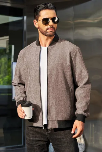 Miniatura 2 de COOFANDY - Chaqueta universitaria casual para hombre, estilo vintage, bomber ligera con cremallera, de moda