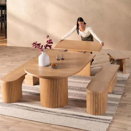 Miniatura 25 de Transformer Table - Mesa de comedor redonda extensible de madera maciza, mesa de comedor redonda extensible, muebles modernos que ahorran espacio