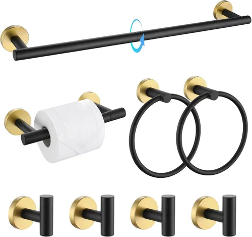 Miniatura 10 de TQKAG Juego de accesorios de baño de 5 piezas, juego de accesorios de baño de oro cepillado de 23.6 pulgadas, juego de toallero de acero inoxidable