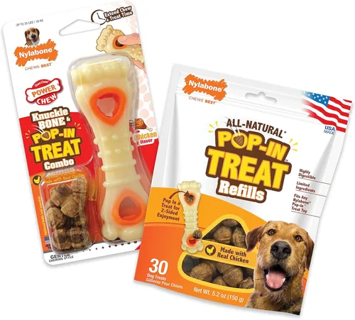 Miniatura 13 de Nylabone Hueso de Nuca Pop-in Juguete Dispensador de Golosinas Poderoso con 30 Recargas, Juguete Interactivo de Dispensación de Golosinas