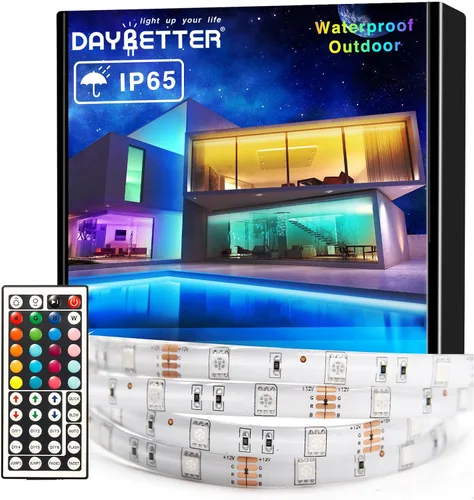 Miniatura 10 de DAYBETTER - Luces LED impermeables para dormitorio, tira de luces LED de 16.4 pies, 150 LEDs, cambio de color RGB, control remoto de 44 teclas, 12V