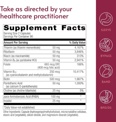 Miniatura 4 de Bariatric Advantage Complejo B-50 con B12 activo, suplemento de alta potencia que contiene todas las vitaminas B esenciales con colina, inositol