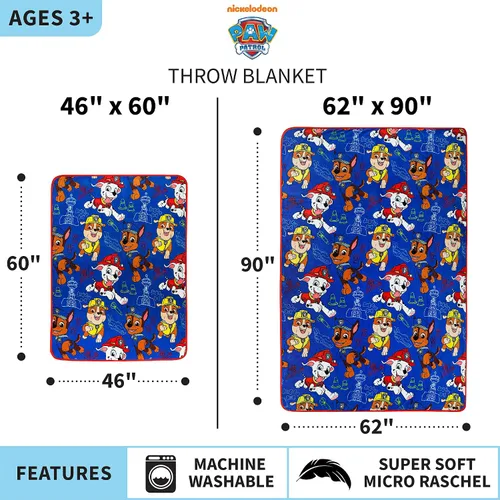 Miniatura 4 de Franco Ropa de cama infantil, manta de felpa supersuave para niños, 62 x 90 pulgadas, Patrulla Canina (Paw Patrol)
