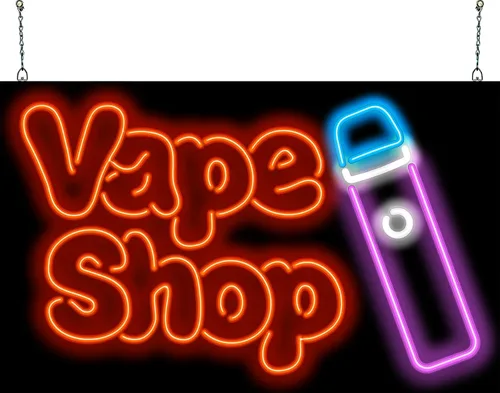 Vape Shop Letrero de neón con gráfico, tamaño grande, 32 pulgadas de ancho x 20 pulgadas de alto, letrero de neón doblado a mano real, letras rojas