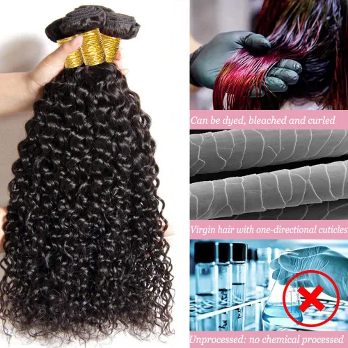 Miniatura 5 de 1 manojos de cabello humano ondulado profundo de 12 pulgadas, 100% virgen sin procesar, 10A, cabello humano brasileño húmedo y ondulado, doble